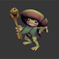 Frog Like Creature Character With Mushroom Hat Leafy Body And Wooden Staff