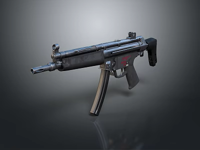 Tactical Modern Submachine Gun With Metallic Body Black Grip And Silver Muzzle Design 3d model
