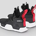 Black High Top Shoes with Red Collar Accents White Soles and Zipper Closure