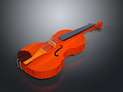 Orange Wooden Violin Daily Life Product With Strings And Smooth Body Design 3d model