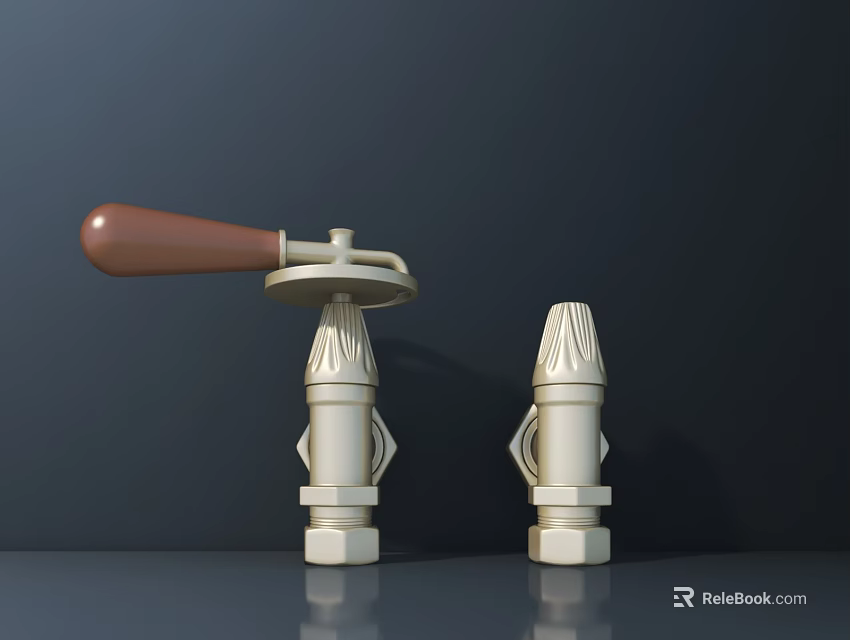 Decorative Beige Columns With Brown Handle Ornate Patterns On Dark Background Reflective Surface 3d model 