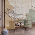 Modern Linen Curtain With Large Lotus Print In Living Room Interior