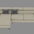 Modern L shaped Beige Leather Leisure Sofa Set with Two Checkered Pillows 3d model