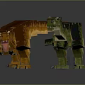 Pixel Character and Dinosaur Model with Colorful Green and Orange Blocks
