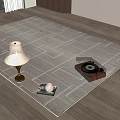 Square Rug in Modern Room with Table Lamp Record Player Books and Coffee Cup