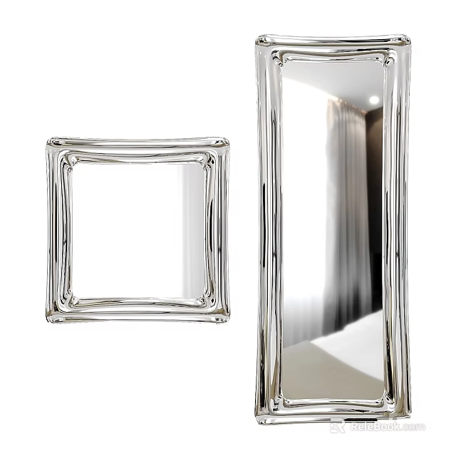 Modern Decorative Mirrors Featuring Silver Frame And Unique Border Design 3d model