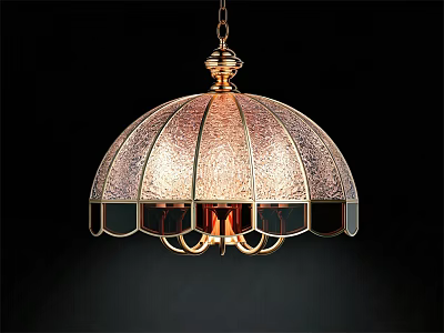 Classic Elegant Chandelier With Gold Frame And Textured Glass Lampshade 3d model