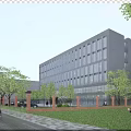 Modern Industrial Factory Building With Glass Curtain Walls Trees And Green Lawn