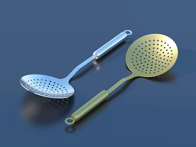 Stainless Steel Slotted Spoons With Gold And Silver Handles For Cooking Use 3d model