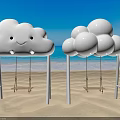Cloud Shaped Swings With Smiling Face And Round Design On Seaside Beach