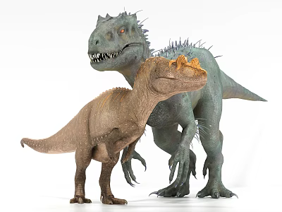 Realistic Reptile Dinosaur Models Featuring Green Spiked Body And Brown Orange Head Details 3d model