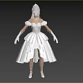 Elegant Woman in White Dress with Tiara Necklace Long Gloves and High Heels