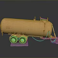 Orange Tanker Trailer With Two Wheels And Metal Pipes On Gray Background