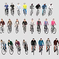 Group of People Riding Bicycles with Various Colored Outfits Arranged in Rows