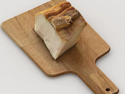 Tasty Cured Meat Chunk on Wooden Cutting Board for Food Preparation 3d model