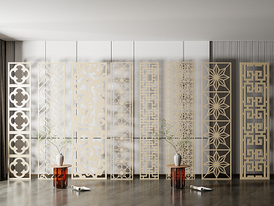 Modern partition carved metal partition screen 3d model