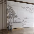 New Chinese-style roller shutter landscape ink painting gauze curtain partition 3d model