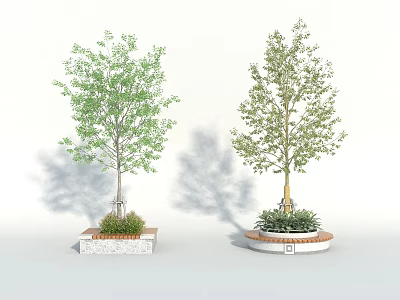 Tree Planter Design With Green Trees And Brick Base For Garden Landscaping 3d model