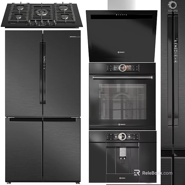 Modern Black Refrigerator Freezer With Stainless Steel Finish And French Door Design 3d model 