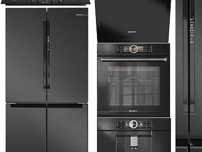 Modern Black Refrigerator Freezer With Stainless Steel Finish And French Door Design 3d model
