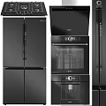Modern Black Refrigerator Freezer With Stainless Steel Finish And French Door Design