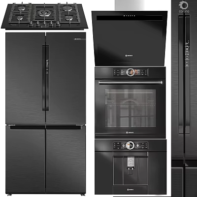 Modern Black Refrigerator Freezer With Stainless Steel Finish And French Door Design 3d model