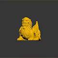 Yellow Winged Mythical Beast Traditional Sculpture In Sitting Posture With Ornate Details