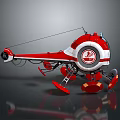 Modern Red and White Helicopter with Unique Rotor and Stylish Body Design