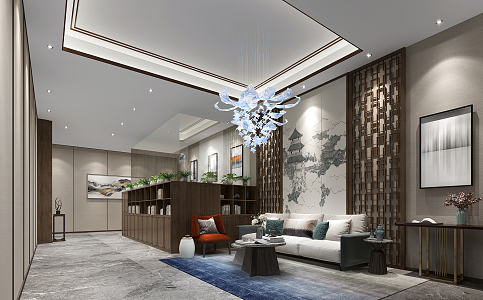 The first floor of the new Chinese-style clubhouse 3d model