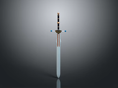 Ornate Medieval Sword With Black Gold Hilt Blue Gem Accents And Silver Blade 3d model