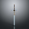 Ornate Medieval Sword With Black Gold Hilt Blue Gem Accents And Silver Blade