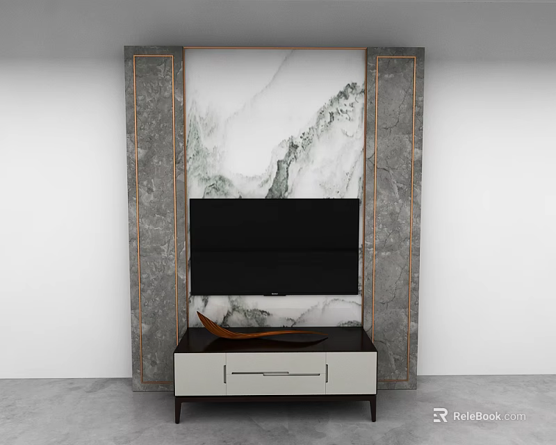 Elegant Modern TV Stand With Marble Wall Backdrop And Sleek Design 3d model