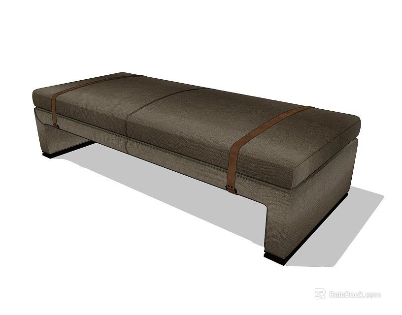 Modern Gray Upholstered Sofa Bench With Brown Leather Straps Design 3d model