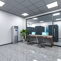 Modern Server Room Interior Featuring Server Racks Computers Desks Chairs Air Conditioner And Plant 3d model