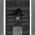 Pine Bonsai Plant In Elegant Pot On Stone Pedestal Against Gray Textured Wall