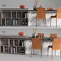 Modern Dining Table Set With Chairs Marble Top Cabinet And Fruit Decorations 3d model
