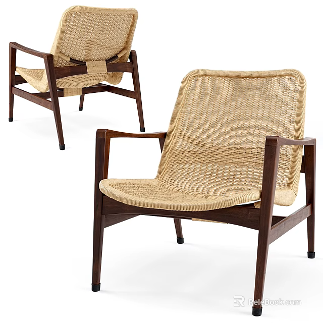 Wicker Leisure Chair With Wooden Frame For Modern Home Living Room Decor 3d model 