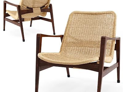 Wicker Leisure Chair With Wooden Frame For Modern Home Living Room Decor 3d model