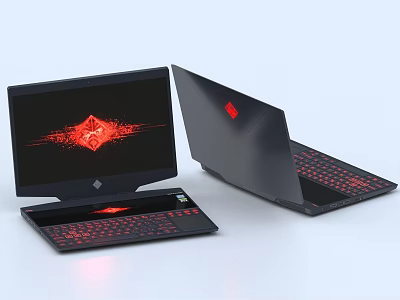 Black Gaming Laptops Featuring Red Logo And Backlit Keyboard Display Design 3d model