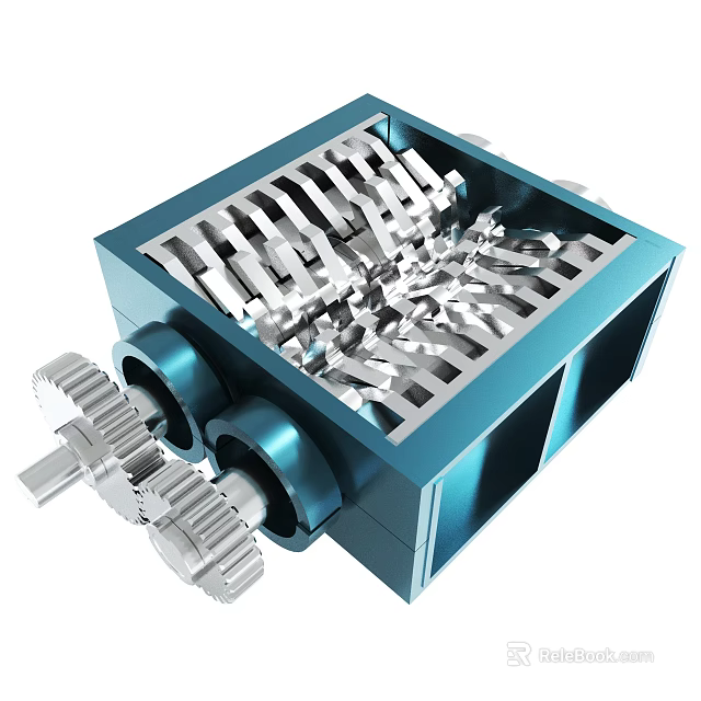 Mechanical Device Featuring Blue Casing Internal Metal Blades And External Gears 3d model 