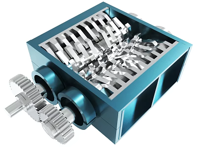 Mechanical Device Featuring Blue Casing Internal Metal Blades And External Gears 3d model