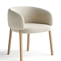 Beige Fabric Leisure Chair With Armrests And Wooden Legs Modern Minimalist Design