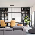 Modern Office Interior Design With Sofa Desk Chairs Bookshelves And Green Plants