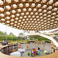 Hexagonal Dome Roof Kindergarten With Bookshelves Toys And Children Playing