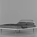 Modern Double Bed With Red Pink Headboard Wooden Frame Metal Legs And Bedding