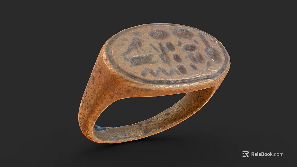 Antique Copper Ring With Oval Engraved Design And Vintage Jewelry Style 3d model 