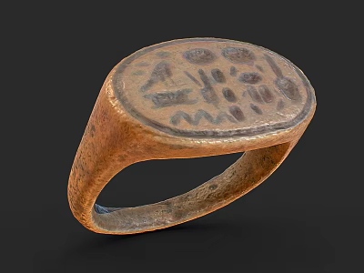 Antique Copper Ring With Oval Engraved Design And Vintage Jewelry Style 3d model