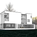 Modern Detached Villa With Sleek White Exterior Large Glass Walls Waterfront And Trees