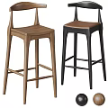 Wooden And Black Frame Bar Stools With Brown Leather Seats