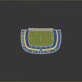 Modern Stadium Design With Blue Yellow Seats And Green Grass Field